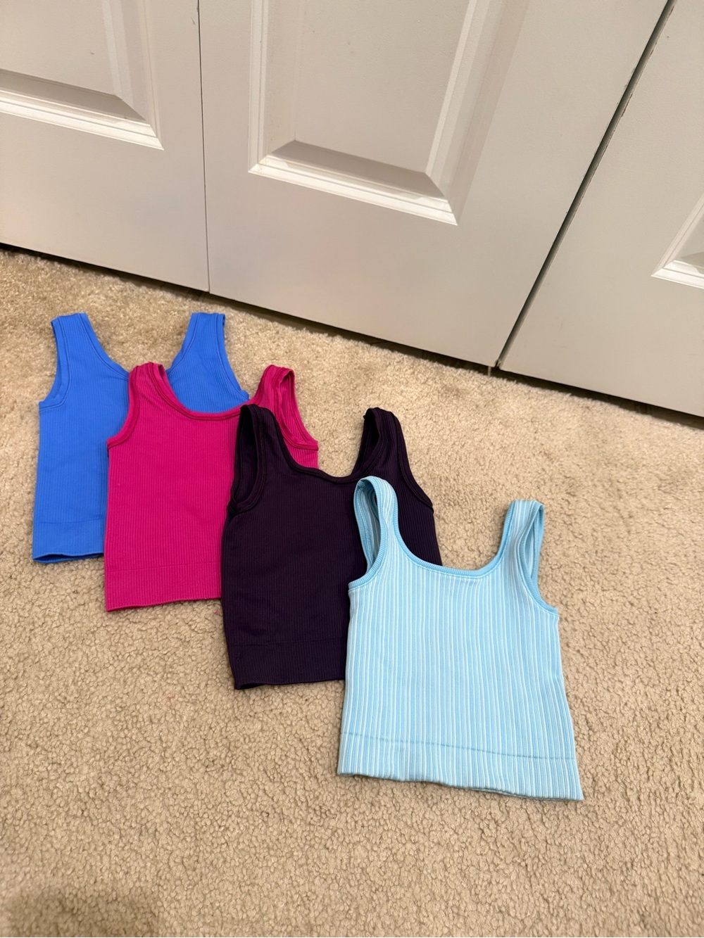 ATHLETA lot of 4 Girls Ribbed Tank Tops — Blue, Light Blue, Pink & Purple xs/6